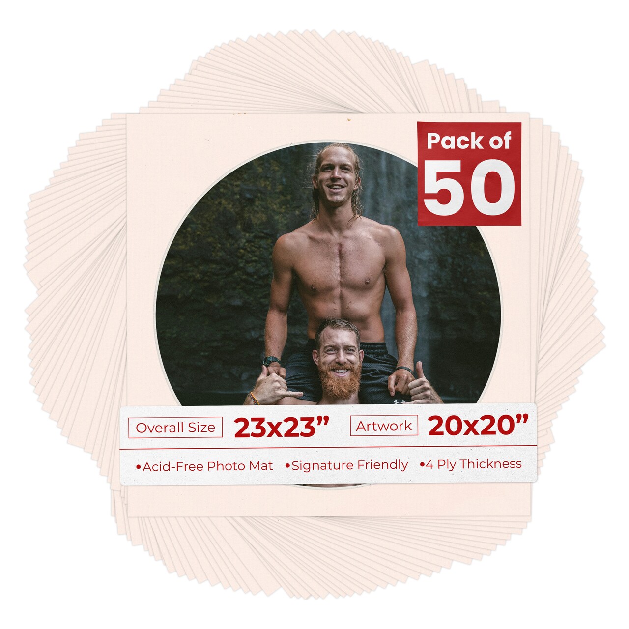 Oyster Bay Beige Mat Board for 23x23 Frames - Circle Opening for 20x20 Photos